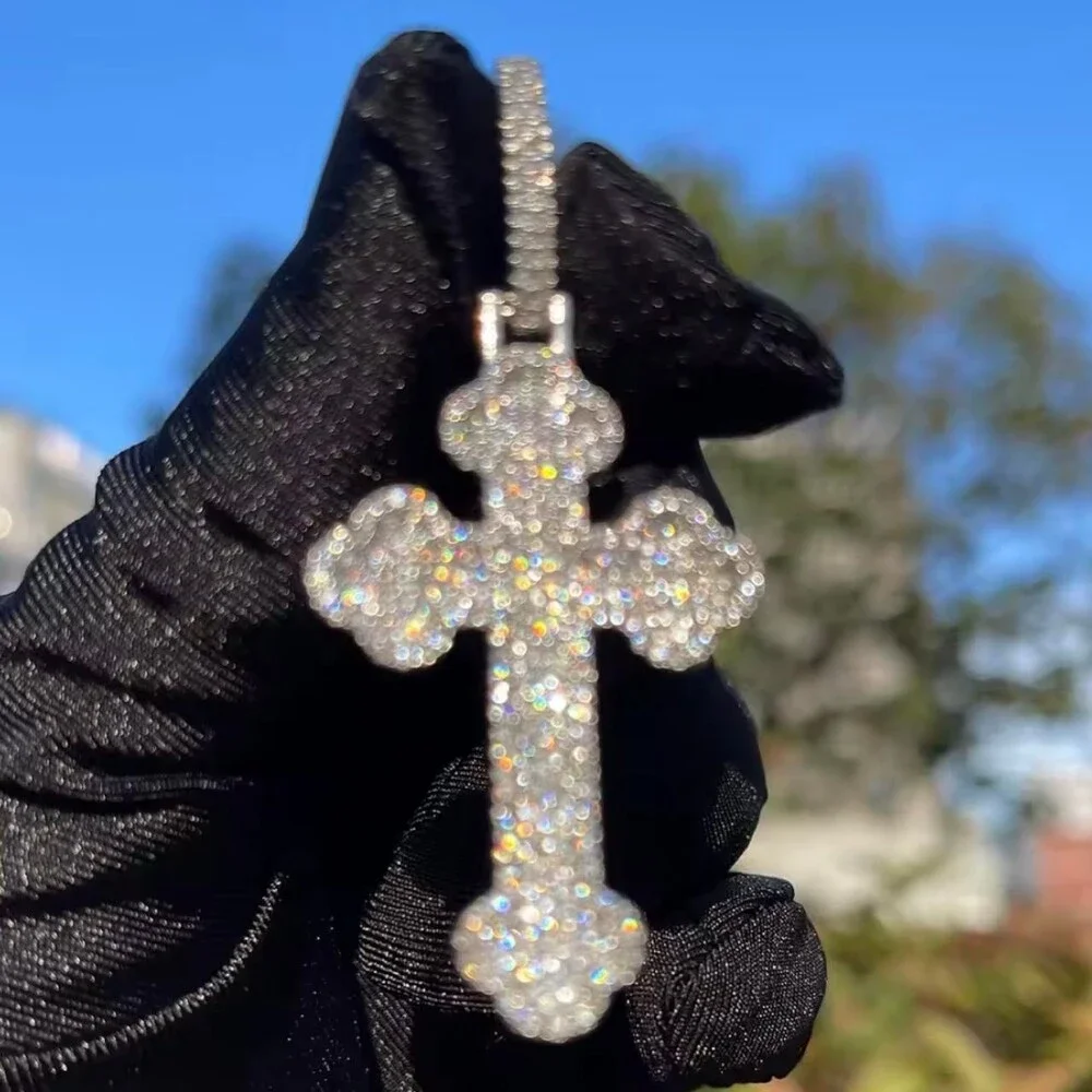 Silver Iced Tennis Cross Necklace 20inch